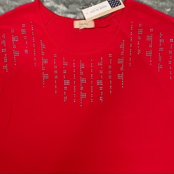 Diana Belle Red Short Sleeve Blouse with Beading Size XL NWT - Picture 3 of 7